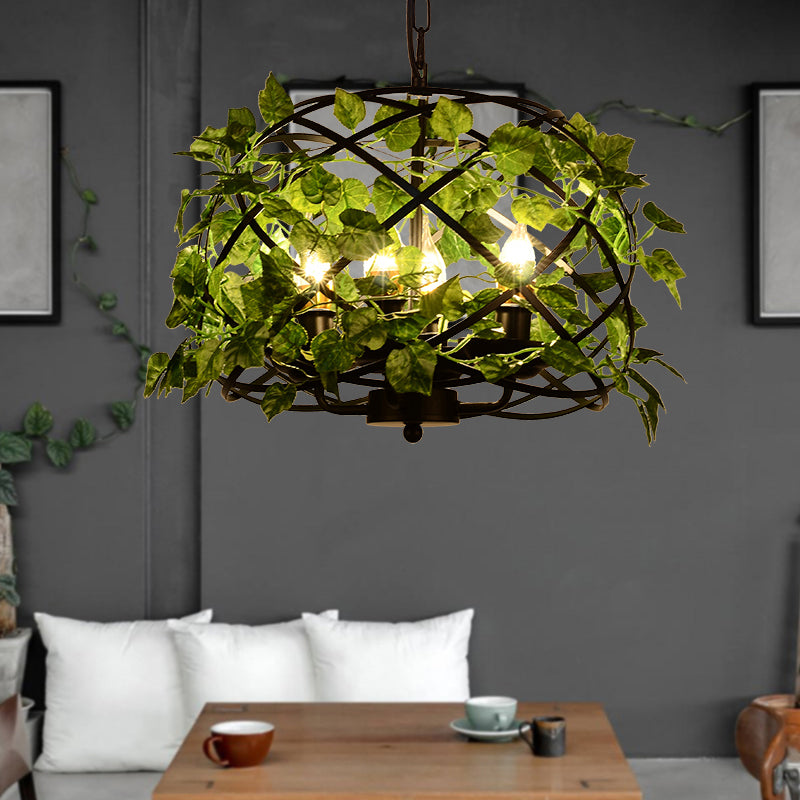 Illuminazione a sospensione a sospensione retrò nido di ferro a sospensione luce con edera decorativa in verde
