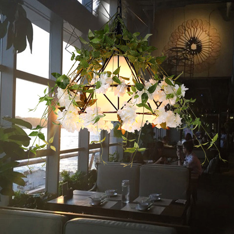 Illuminazione a sospensione a bulba verde retrò a sospensione a sospensione con fiore artificiale con fiore artificiale