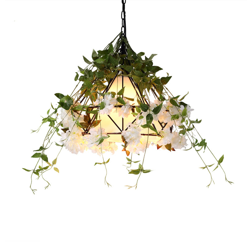Illuminazione a sospensione a bulba verde retrò a sospensione a sospensione con fiore artificiale con fiore artificiale