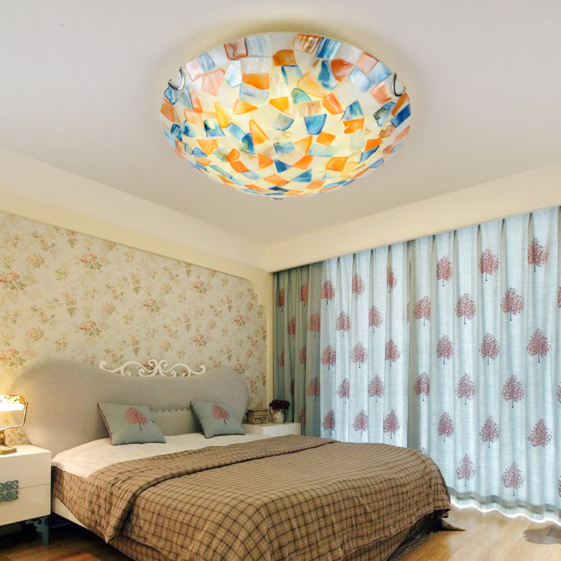 Tiffany Style Mosaic Shade Flush Ceiling Light Shell Flush Mount Lighting Fixture for Bedroom