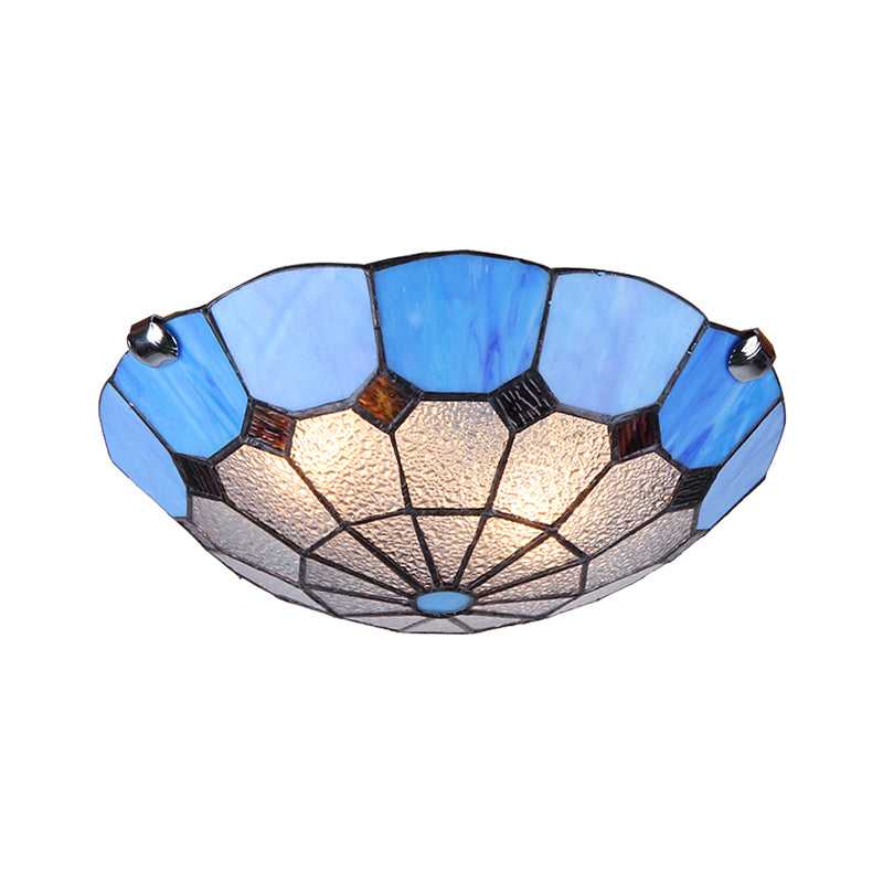 Bowl LED Flush Mount Tiffany Glass Mediterranean Flushmount Ceiling Light for Restaurant