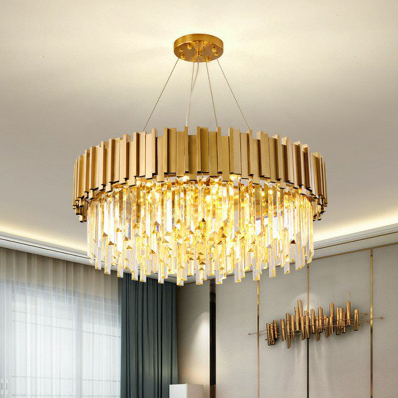 Round Chandelier Lighting Minimalist Prismatic Crystal Gold Pendant Light for Living Room