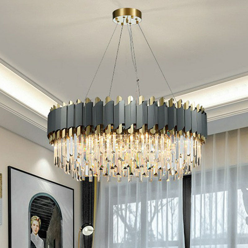 Postmodern Round Ceiling Lighting Crystal Prism Living Room Chandelier Light Fixture in Clear