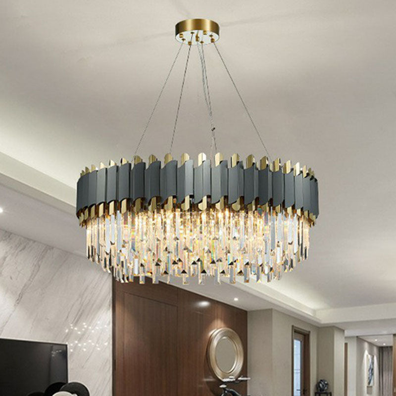 Postmodern Round Ceiling Lighting Crystal Prism Living Room Chandelier Light Fixture in Clear