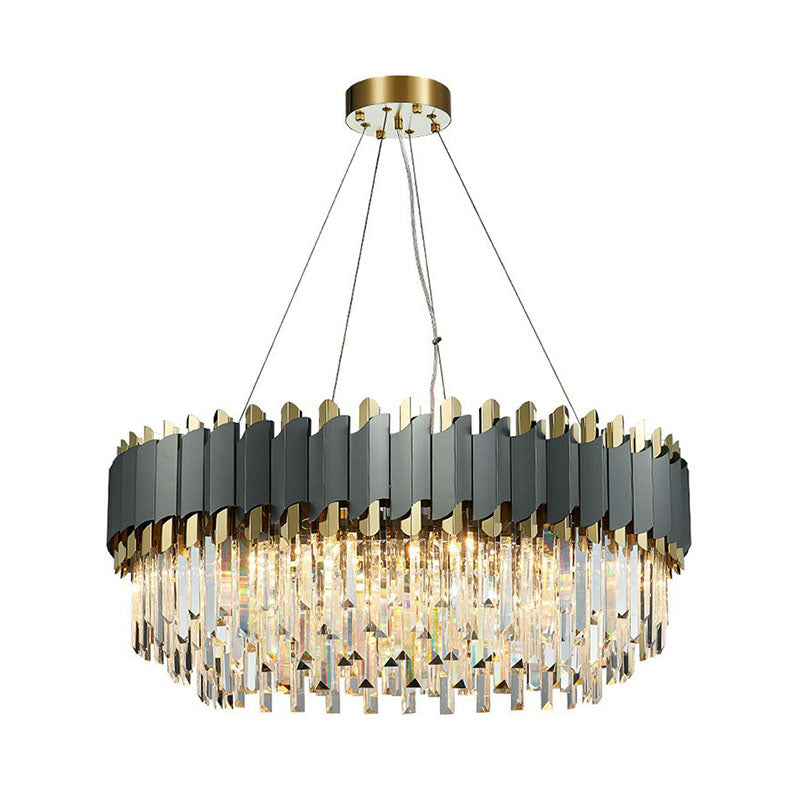 Postmodern Round Ceiling Lighting Crystal Prism Living Room Chandelier Light Fixture in Clear