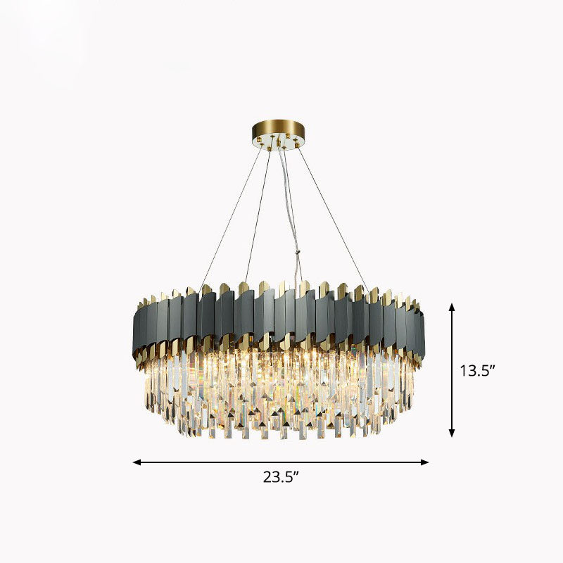 Postmodern Round Ceiling Lighting Crystal Prism Living Room Chandelier Light Fixture in Clear