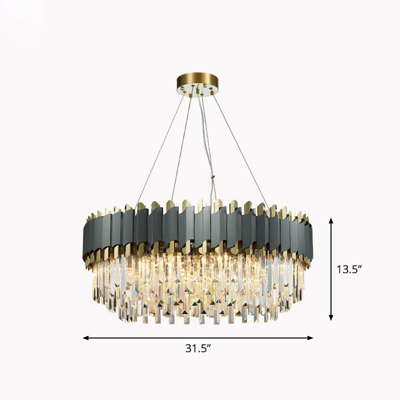 Postmodern Round Ceiling Lighting Crystal Prism Living Room Chandelier Light Fixture in Clear