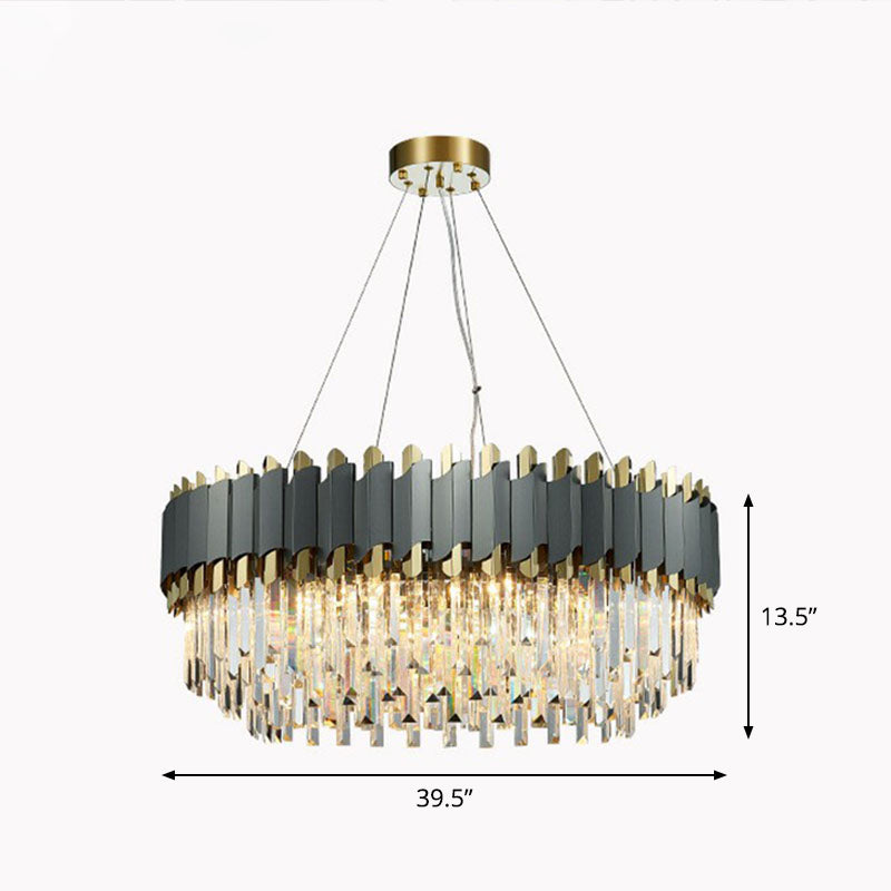 Postmodern Round Ceiling Lighting Crystal Prism Living Room Chandelier Light Fixture in Clear