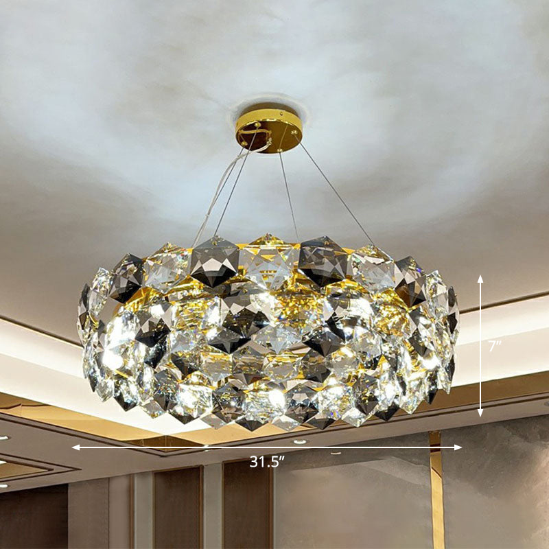 Post-Modern Round Suspension Light Hexagonal-Crystal Living Room Chandelier Lighting in Gold