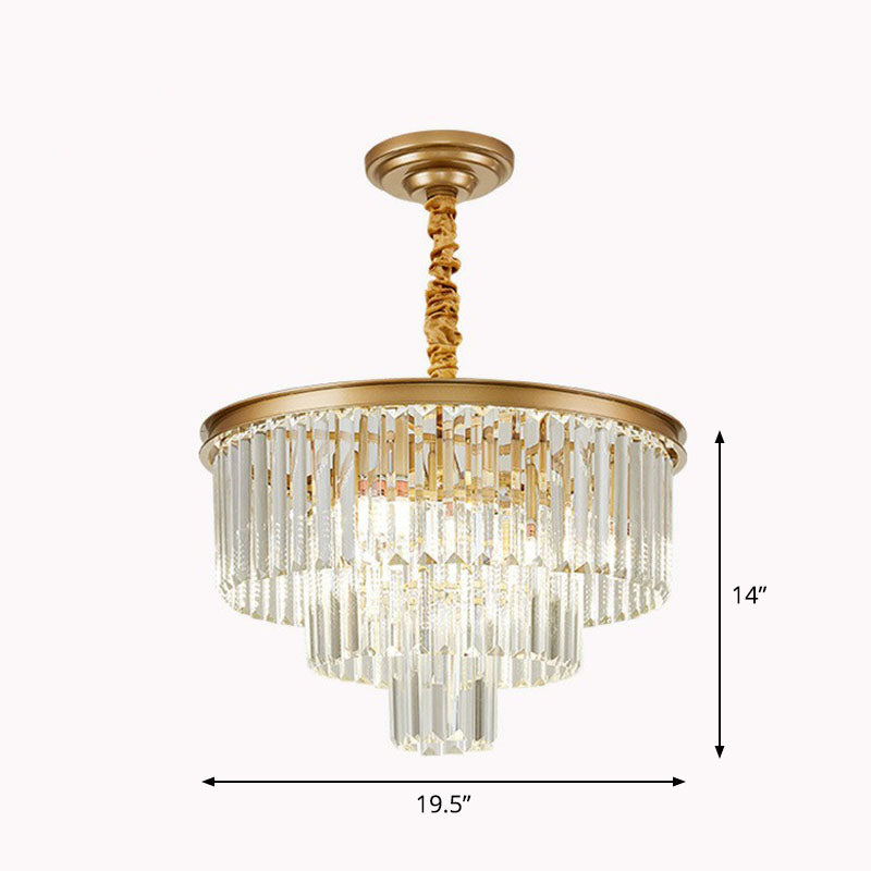 Simplicity Tiered Chandelier Light Tri-Prism Crystal 6 Bulbs Living Room Pendant Light Fixture