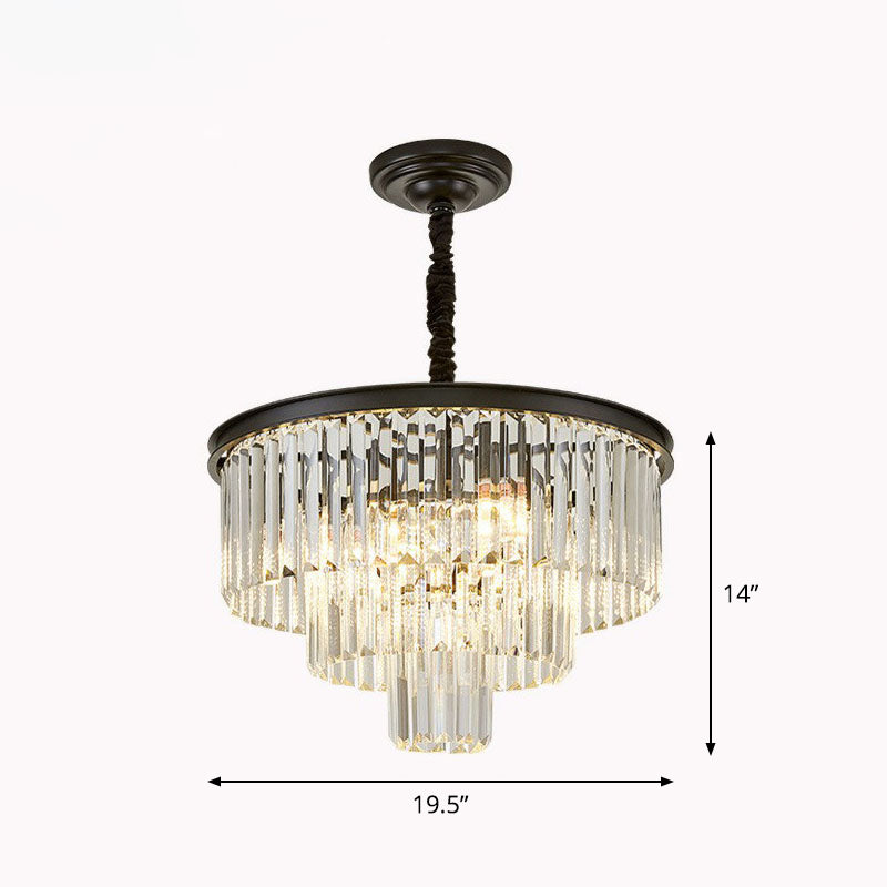 Simplicity Tiered Chandelier Light Tri-Prism Crystal 6 Bulbs Living Room Pendant Light Fixture