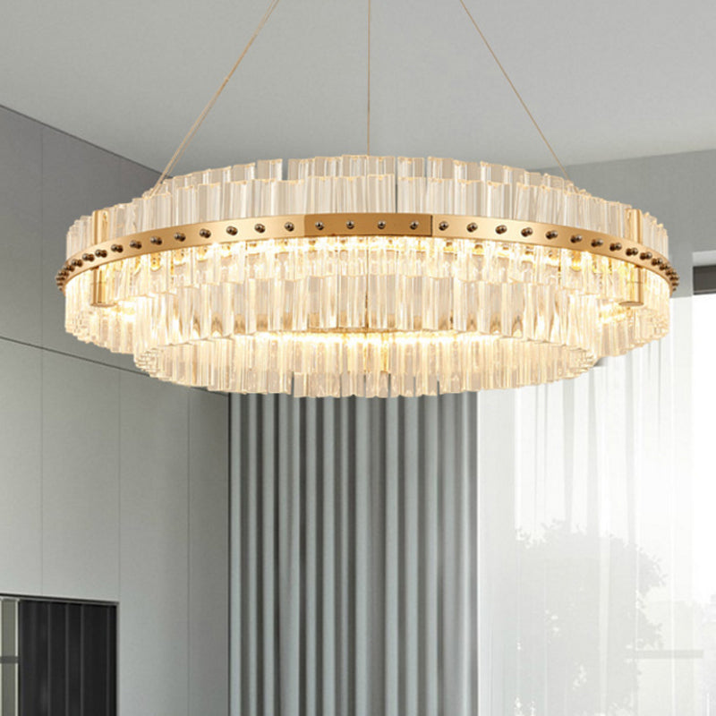 19,5 "Dia 2-Tiered Kronleuchter zeitgenössischer Kristall-LED Gold Hanging Deckenlicht mit verstellbaren hängenden Kabeln
