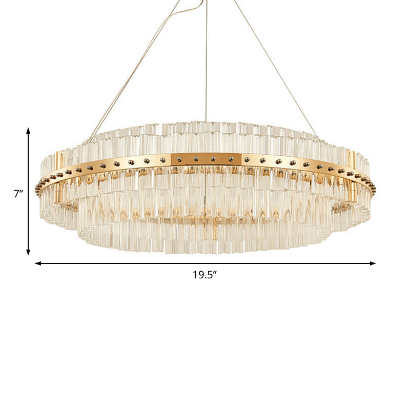 19,5 "Dia 2-Tiered Kronleuchter zeitgenössischer Kristall-LED Gold Hanging Deckenlicht mit verstellbaren hängenden Kabeln
