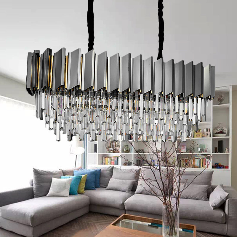 Crystal Layered Pendant Chandelier 39" Wide Modern 10 Lights Grey Hanging Ceiling Light over Island