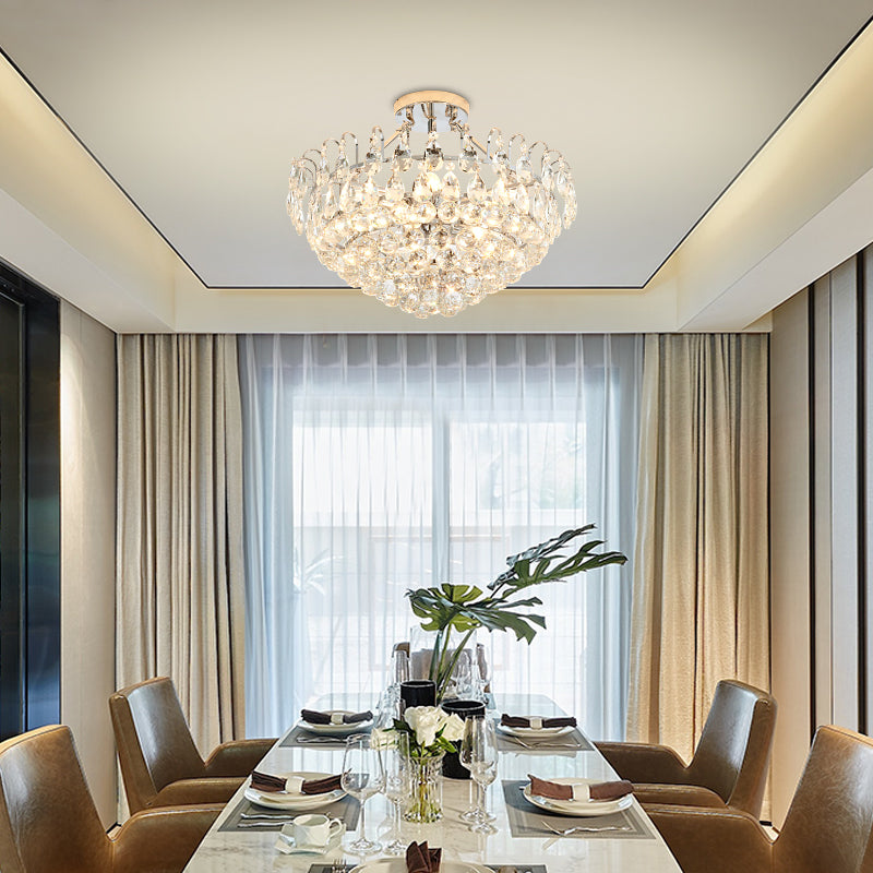 Lampada semi -soffitto cristallina a 4 luci moderna illuminazione interna cromata per sala da pranzo