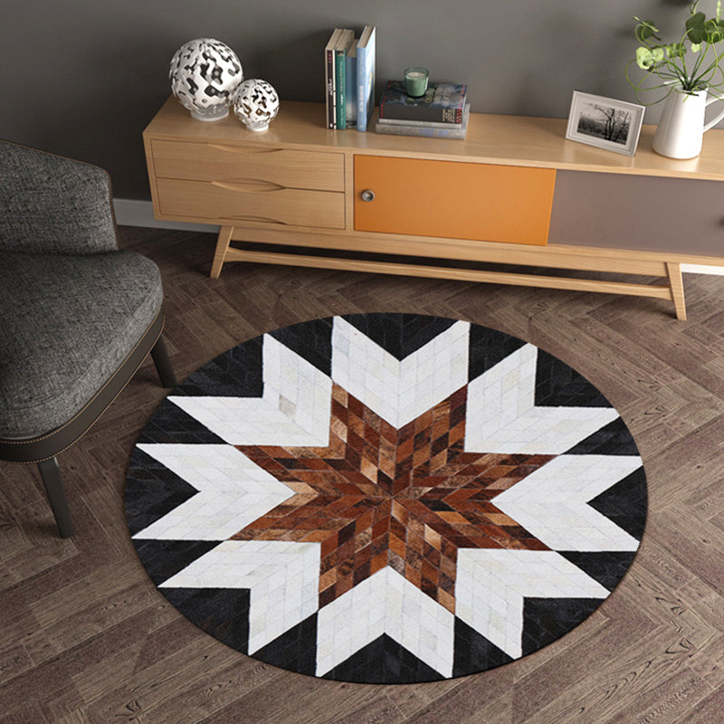 Multicolor Wood Look Geometric Rug Cowhide Modern Rug Stain Resistant Non-Slip Backing Rug for Home