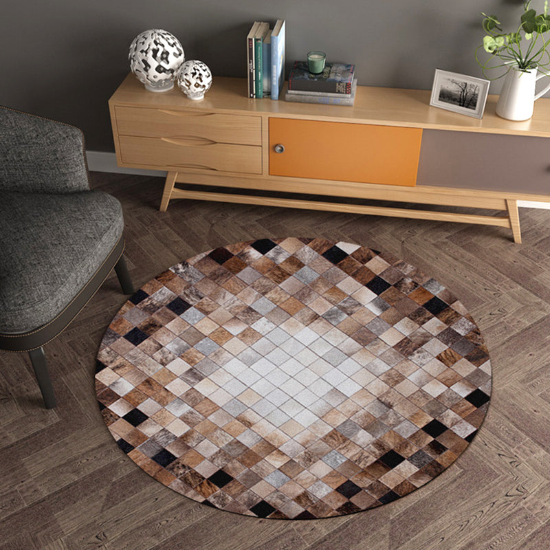 Multicolor Wood Look Geometric Rug Cowhide Modern Rug Stain Resistant Non-Slip Backing Rug for Home