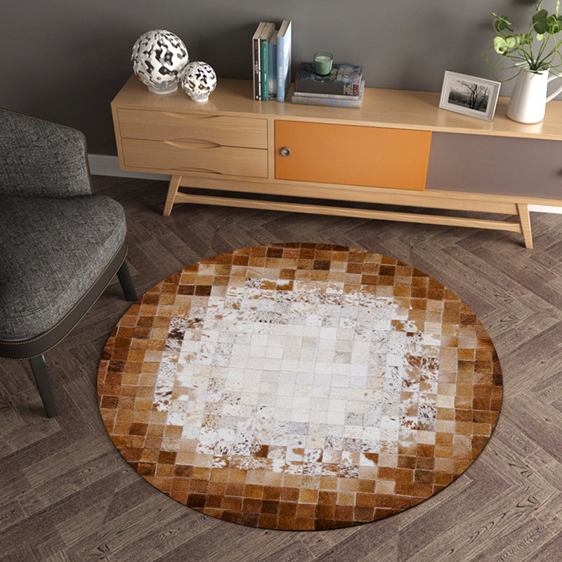 Multicolor Wood Look Geometric Rug Cowhide Modern Rug Stain Resistant Non-Slip Backing Rug for Home