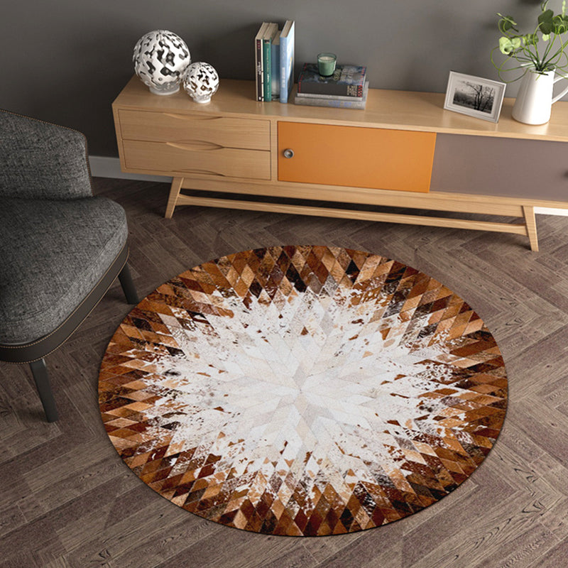 Multicolor Wood Look Geometric Rug Cowhide Modern Rug Stain Resistant Non-Slip Backing Rug for Home