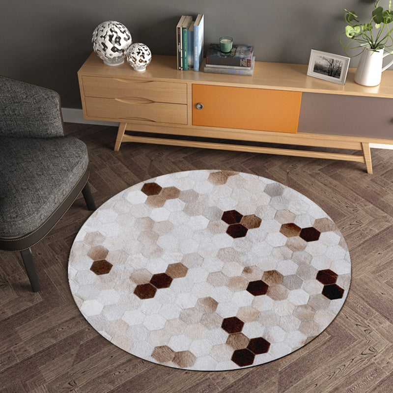 Multicolor Wood Look Geometric Rug Cowhide Modern Rug Stain Resistant Non-Slip Backing Rug for Home