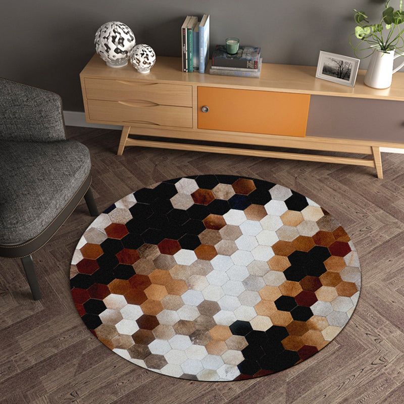 Multicolor Wood Look Geometric Rug Cowhide Modern Rug Stain Resistant Non-Slip Backing Rug for Home