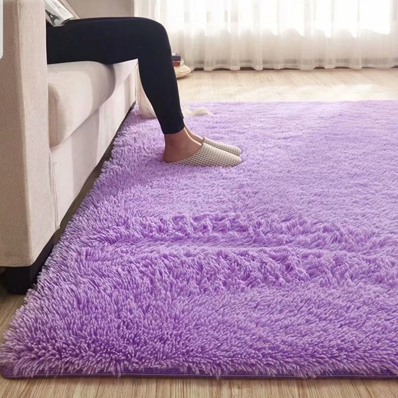 Fluffy Plain Rug Multi Colored Casual Rug Synthetics Washable Pet Friendly Anti-Slip Rug for Living Room
