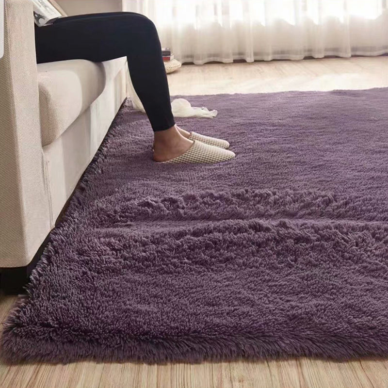 Fluffy Plain Rug Multi Colored Casual Rug Synthetics Washable Pet Friendly Anti-Slip Rug for Living Room