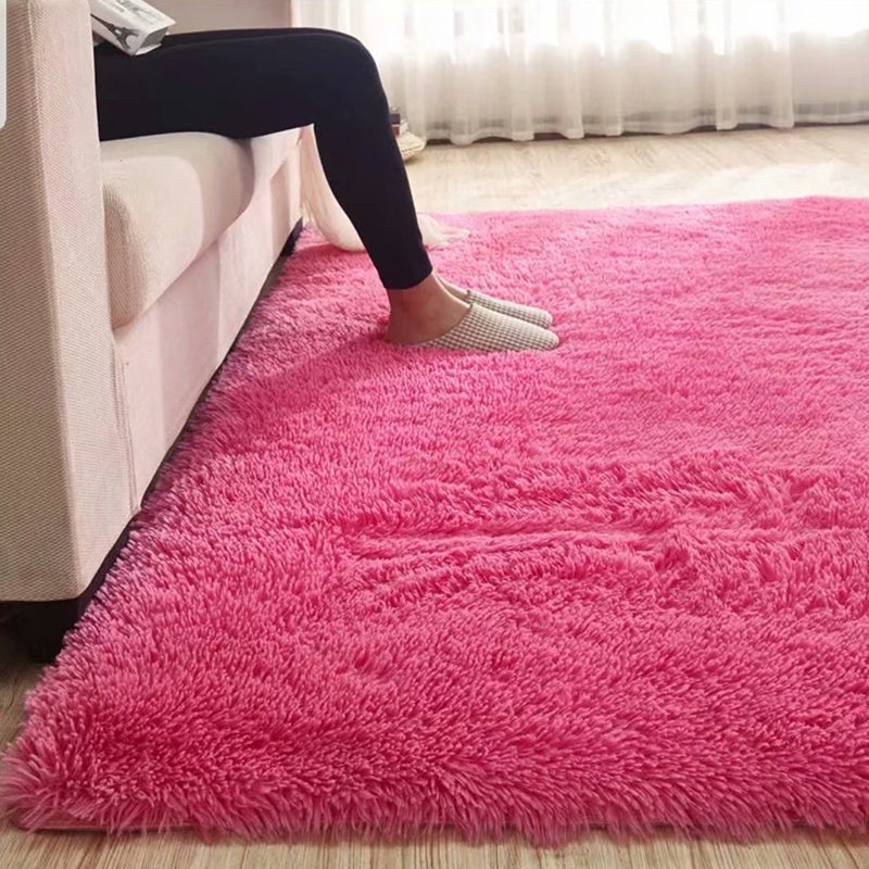 Fluffy Plain Rug Multi Colored Casual Rug Synthetics Washable Pet Friendly Anti-Slip Rug for Living Room