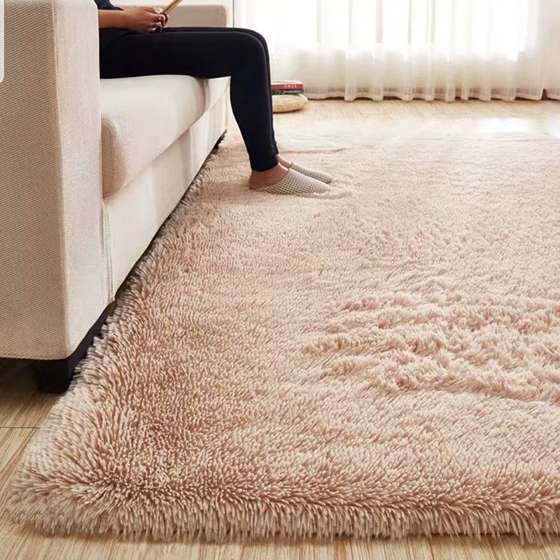 Fluffy Plain Rug Multi Colored Casual Rug Synthetics Washable Pet Friendly Anti-Slip Rug for Living Room