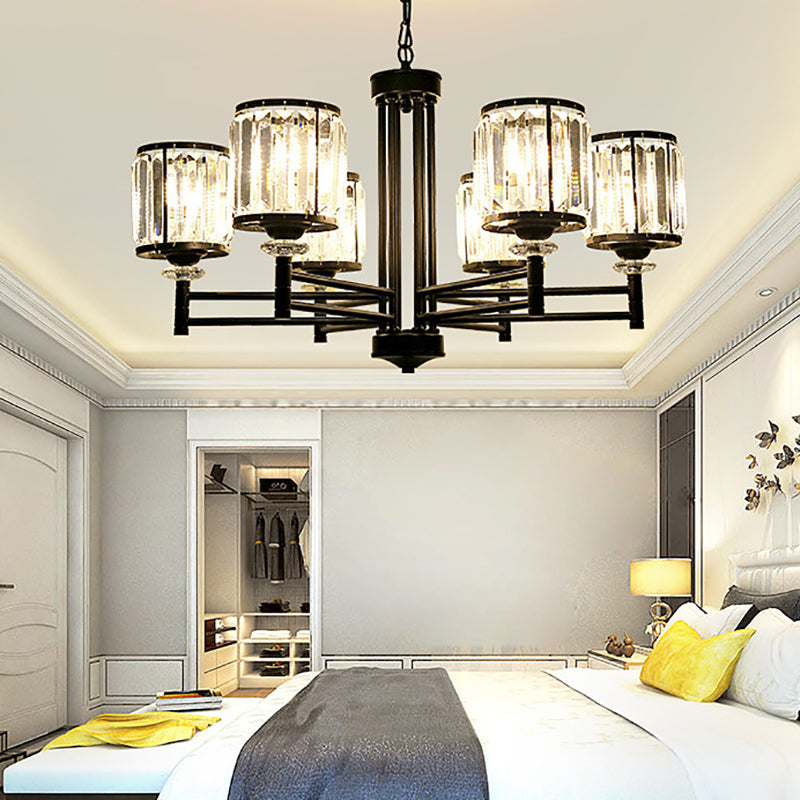 Retro zylindrische Kronleuchter Anhänger Lichtkristall 3/6/8 Lichter hängende Lichtkit in Schwarz mit verstellbarer Kette