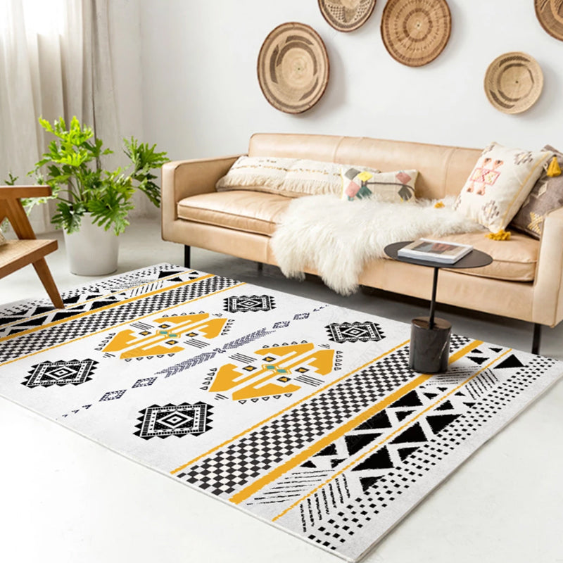 Native American Line Print Rug Multi Color Polypropylene Carpet Pet-Friendly Non-Slip Backing Machine Washable Rug for Drawing Room