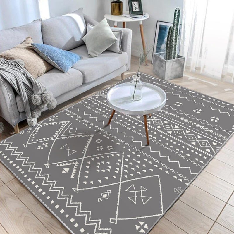 Native American Line Print Rug Multi Color Polypropylene Carpet Pet-Friendly Non-Slip Backing Machine Washable Rug for Drawing Room