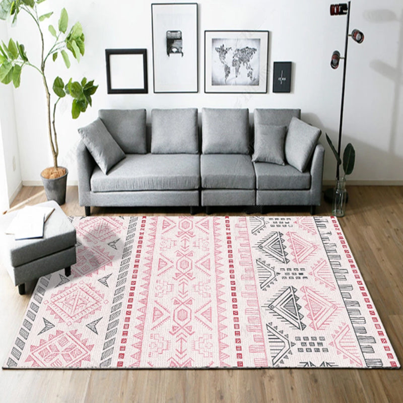 Native American Line Print Rug Multi Color Polypropylene Carpet Pet-Friendly Non-Slip Backing Machine Washable Rug for Drawing Room