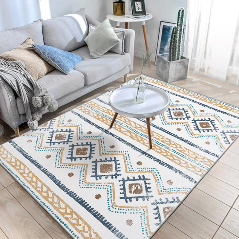 Native American Line Print Rug Multi Color Polypropylene Carpet Pet-Friendly Non-Slip Backing Machine Washable Rug for Drawing Room