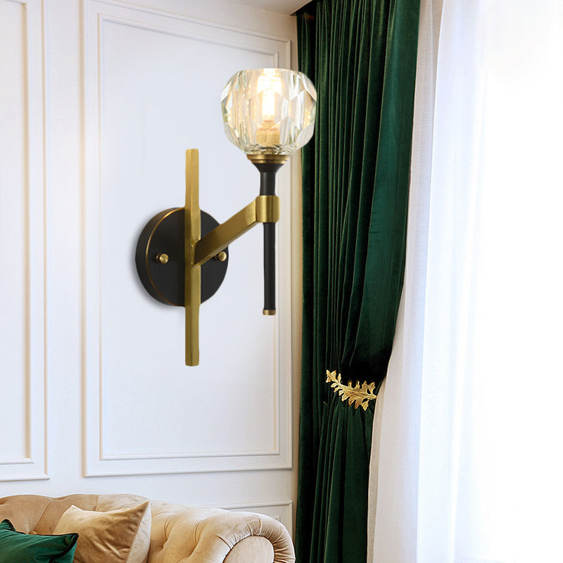 Contemporary Geometric Flush Wall Sconce Crystal 1 Light Sconce Light Fixture in Black
