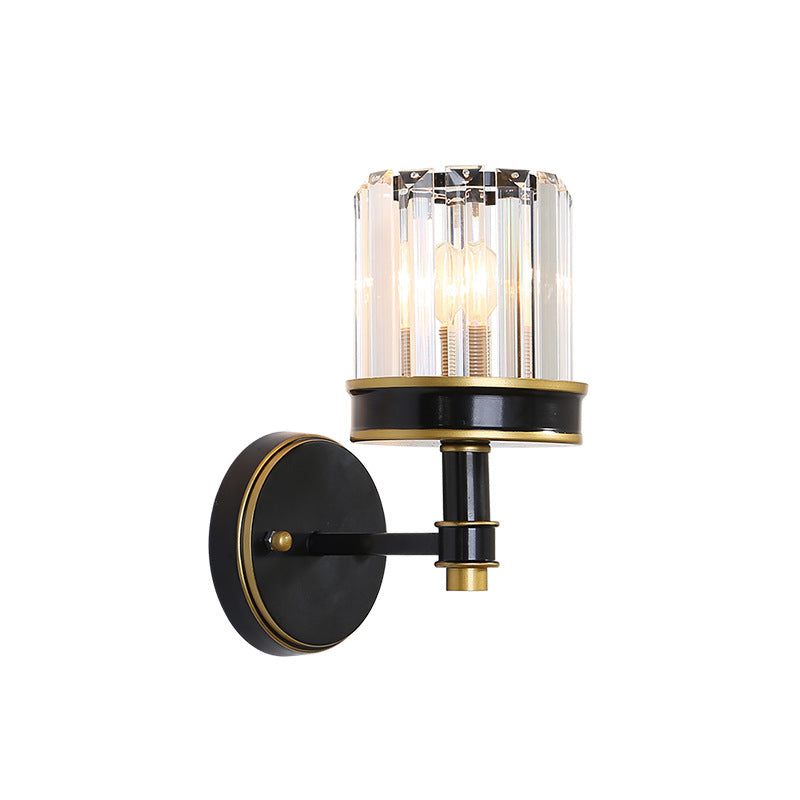 Crystal Cylinder Wall Light Modern 1 Light Flush Mount Wall Sconce in Black for Hallway
