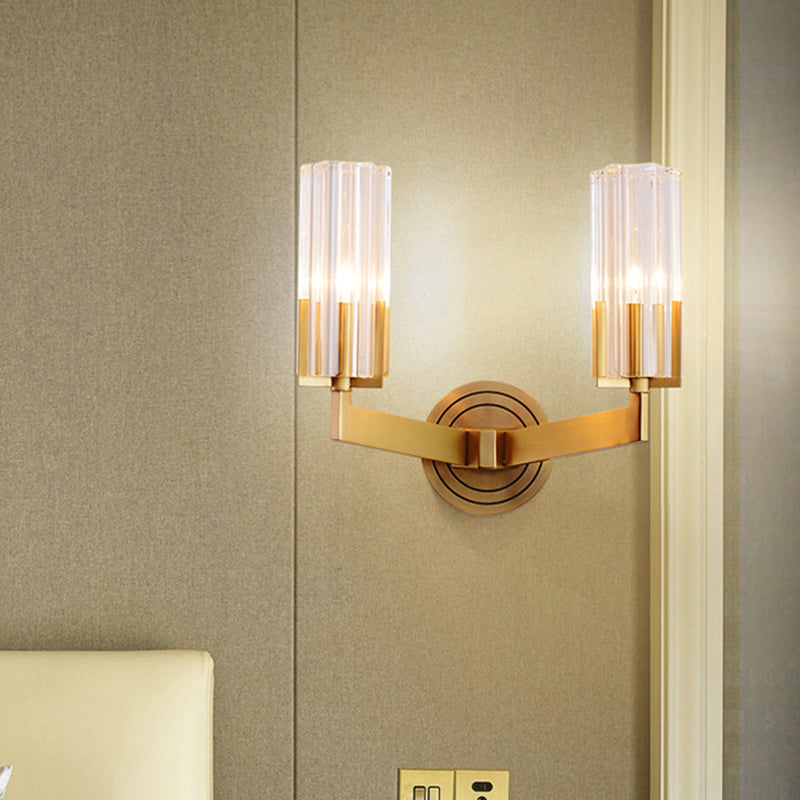 Lámpara de pared acanalada de cristal retro 1/2 luces de latón. Flush en la pared de la pared para sala de estar