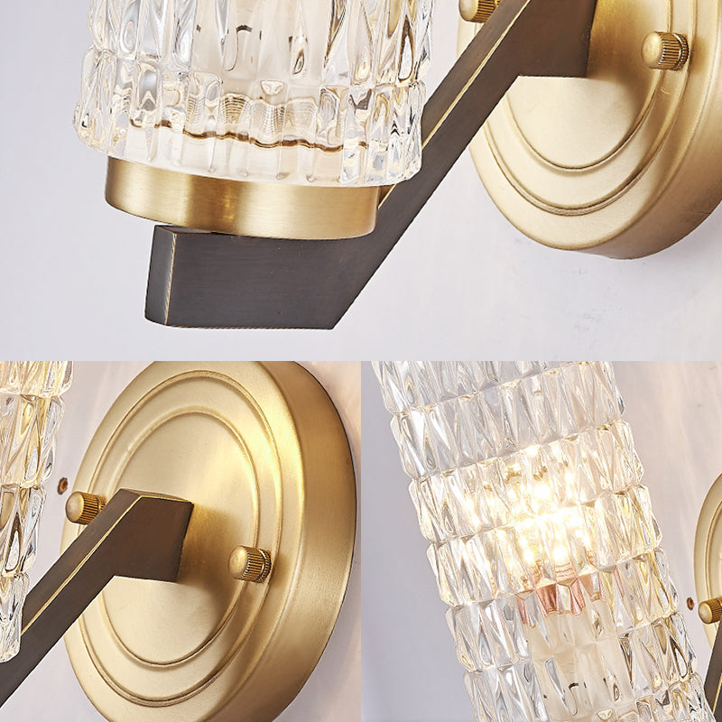Simplicity Cylindrical Flush Wall Sconce Crystal 1/2 Lights Sconce Light Fixture in Brass for Bedside