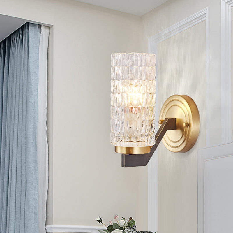 Simplicity Cylindrical Flush Wall Sconce Crystal 1/2 Lights Sconce Light Fixture in Brass for Bedside