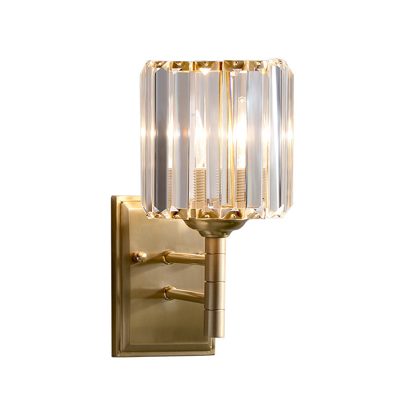 Brass Prismatic Sconce Light Wall Contemporary 1 Light Crystal Wall Mounted Lighting for Bedroom