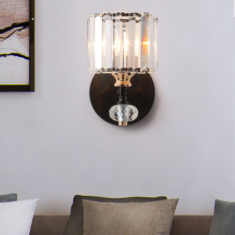 Crystal Drum Wall Light Modern 1 Light Flush Monte Wall Sconce in nero per soggiorno