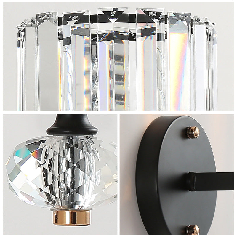 Crystal Drum Wall Light Modern 1 Light Flush Monte Wall Sconce in nero per soggiorno