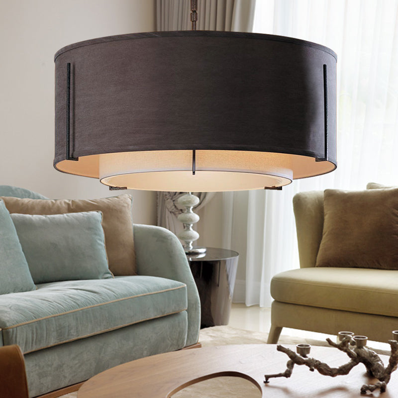 3/4 luci in tessuto Lampada del soffitto Lampada classica Black Drum Living Room Semi Mount Lighting, 16 "/19.5" /23.5 "