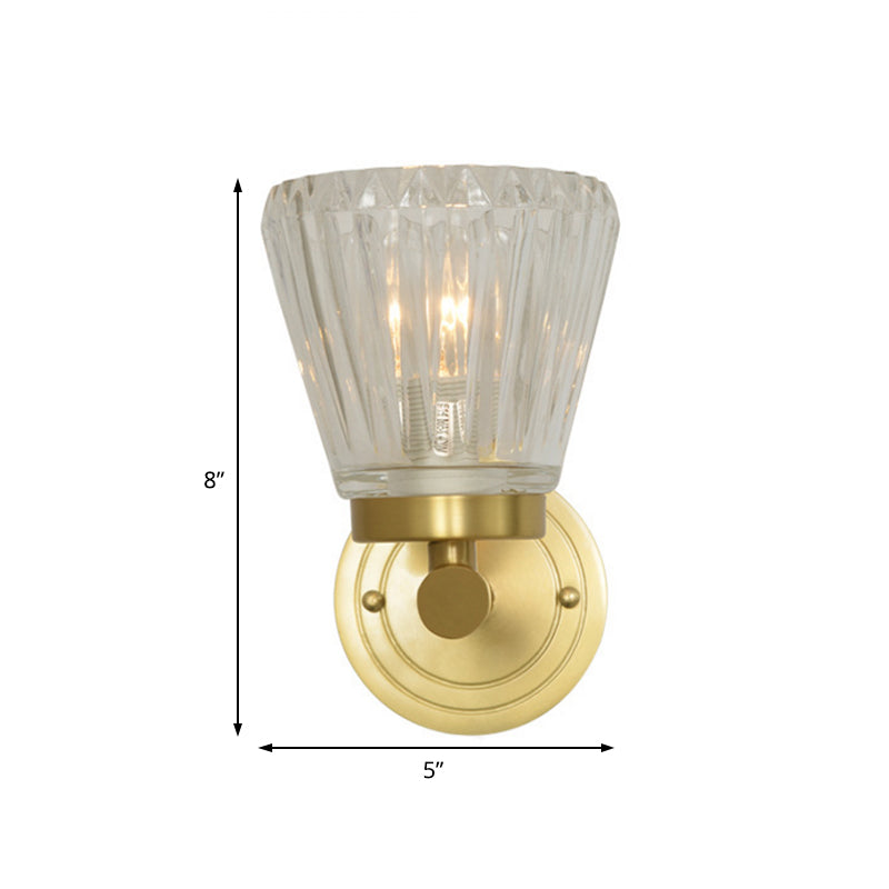 Crystal Cone Wall Sconce Modernism 1 Light Brass Sconce Light Fixture for Bedside