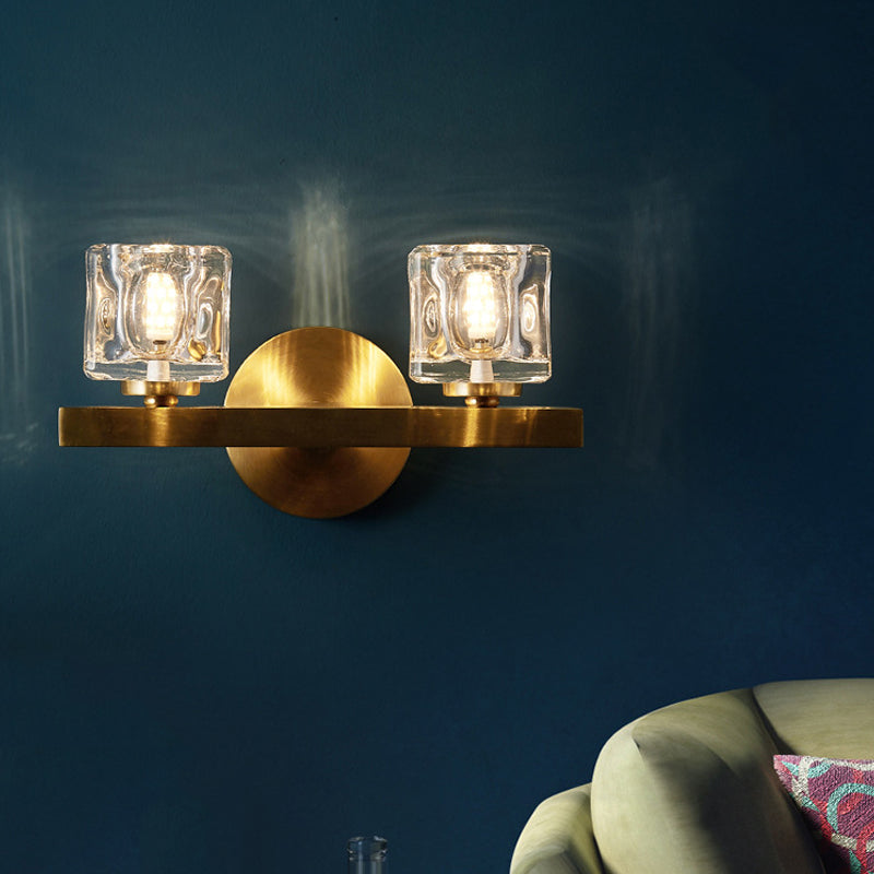Contemporary Cube Flush Wall Sconce Crystal 1/2 Lights Sconce Light Fixture in Brass