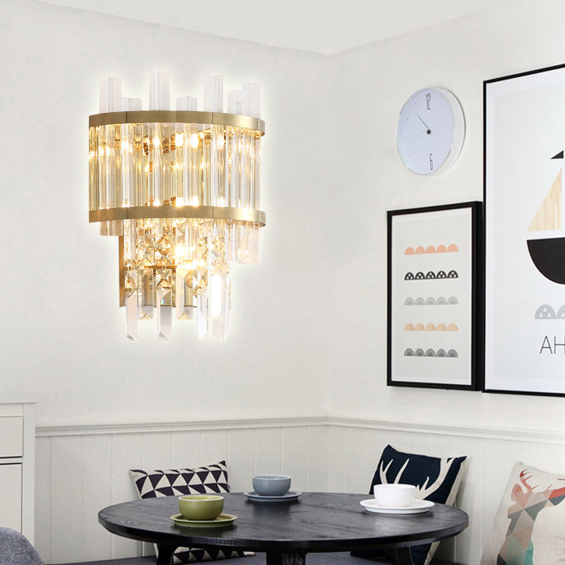 Brass/Chrome Tierd Sconce Light Wall Contemporary 3 Lights Crystal Wall Monted Lighting per sala da pranzo