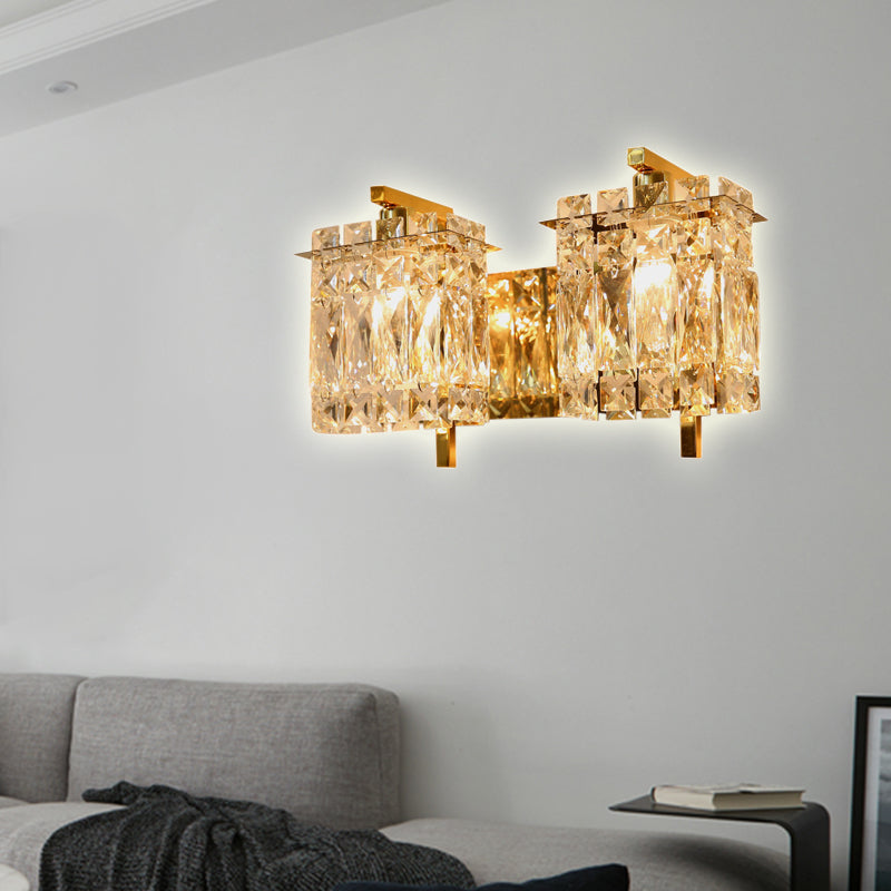 Crystal Rectangle Wall Light Modern 1/2/3 Lights Flush Mount Wall Sconce in Chrome/Gold Living Room