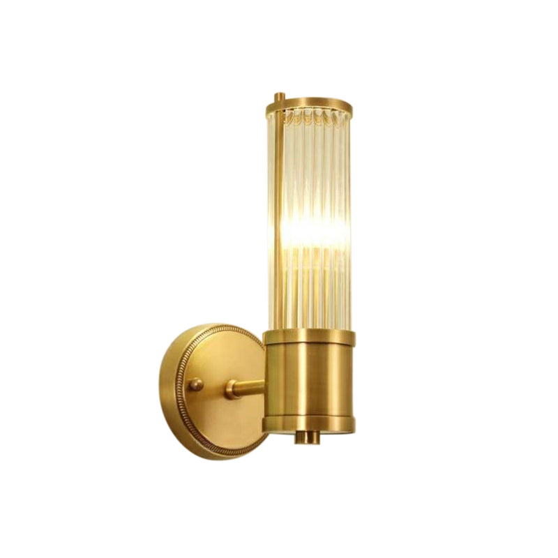 1/2 Lights Hallway Wall Sconce Lighting Contemporary Brass Wall Mount Light Fixture with Cylinder Crystal Shade