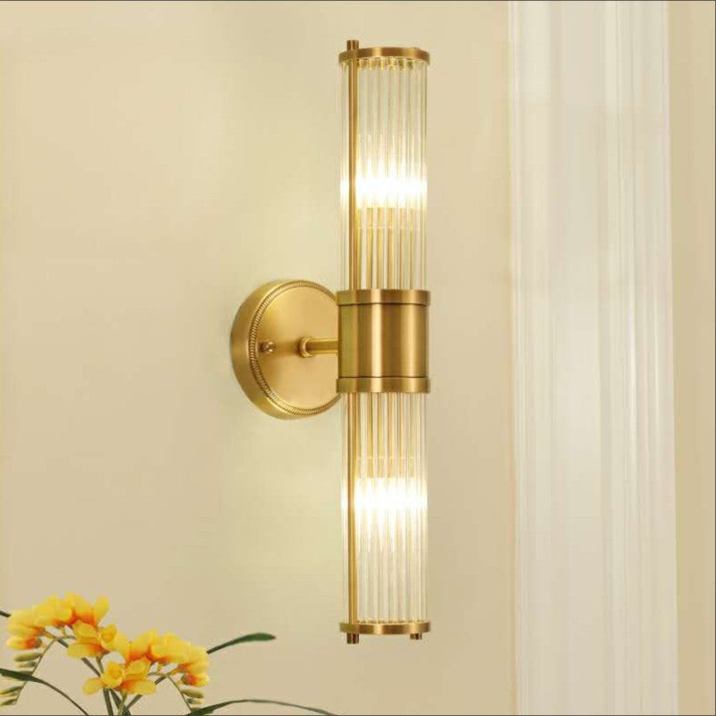 1/2 Lights Hallway Wall Sconce Lighting Contemporary Brass Wall Mount Light Fixture with Cylinder Crystal Shade