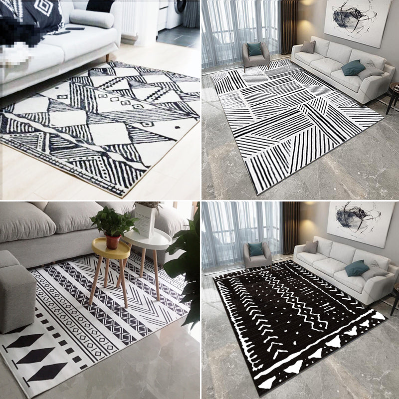 Environmental Geometric Rug Multi-Color Bohemian Carpet Synthetics Anti-Slip Machine Washable Pet Friendly Rug for Living Room
